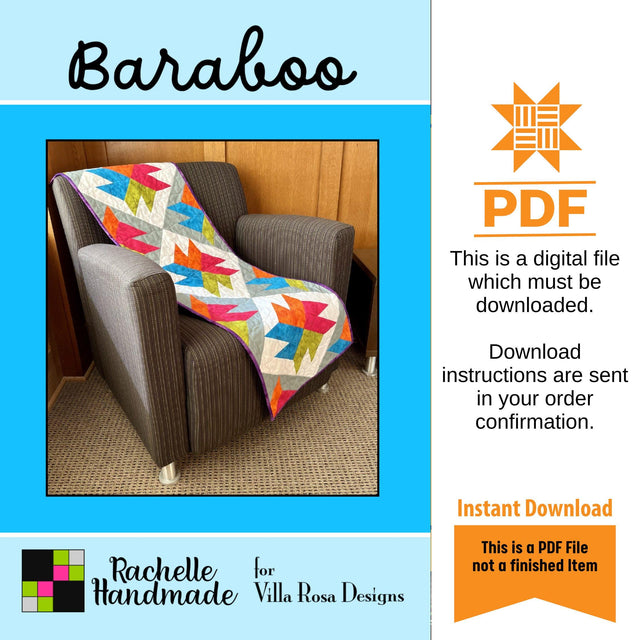 Baraboo Quilt Pattern Only - INSTANT DIGITAL DOWNLOAD - From Rachelle Handmade for Villa Rosa Designs Size 17" x 51"