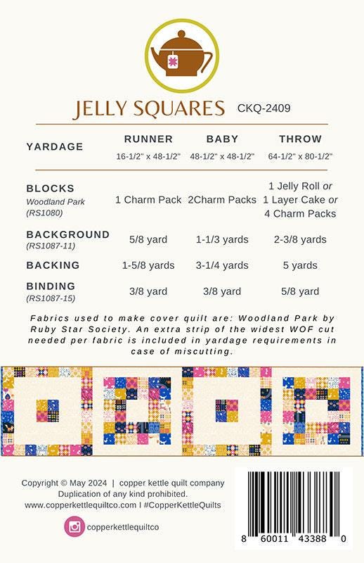 Jelly Squares Quilt Printed Pattern CKQ 2409 By Sarah Sumbera For Copper Kettle Quilt Company