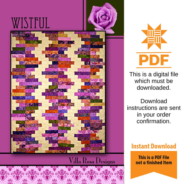 Wistful Quilt Pattern Only - INSTANT DIGITAL DOWNLOAD - From Villa Rosa Designs Size 50" x 60"