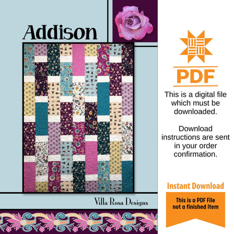 Addison Quilt Pattern - INSTANT DIGITAL DOWNLOAD - From Villa Rosa Designs 54" x 73" uses fat quarters