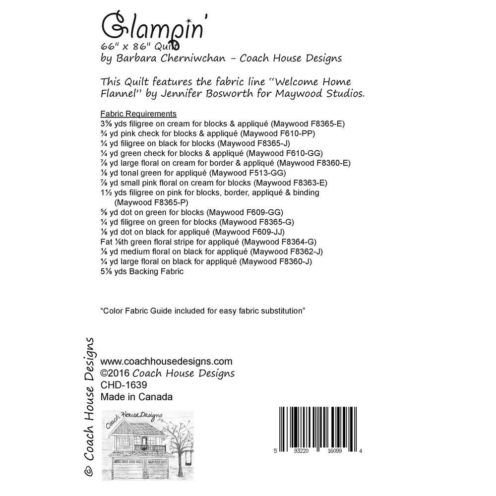 Glampin' Quilt Pattern by Barbara Cherniwchan for Coach House Designs CHD-1639 66 x 86