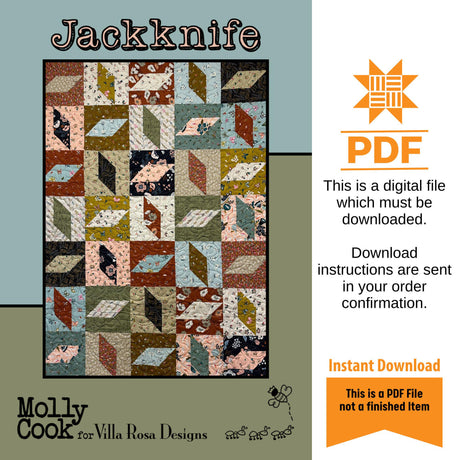Jackknife Quilt Pattern Only - INSTANT DIGITAL DOWNLOAD - From Molly Cook for Villa Rosa Designs Size 40" x 56"