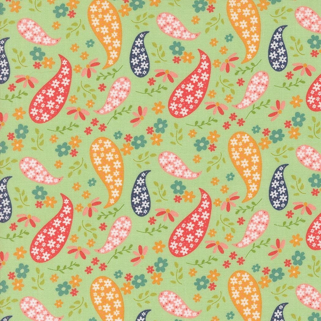 a green background with colorful flowers and birds