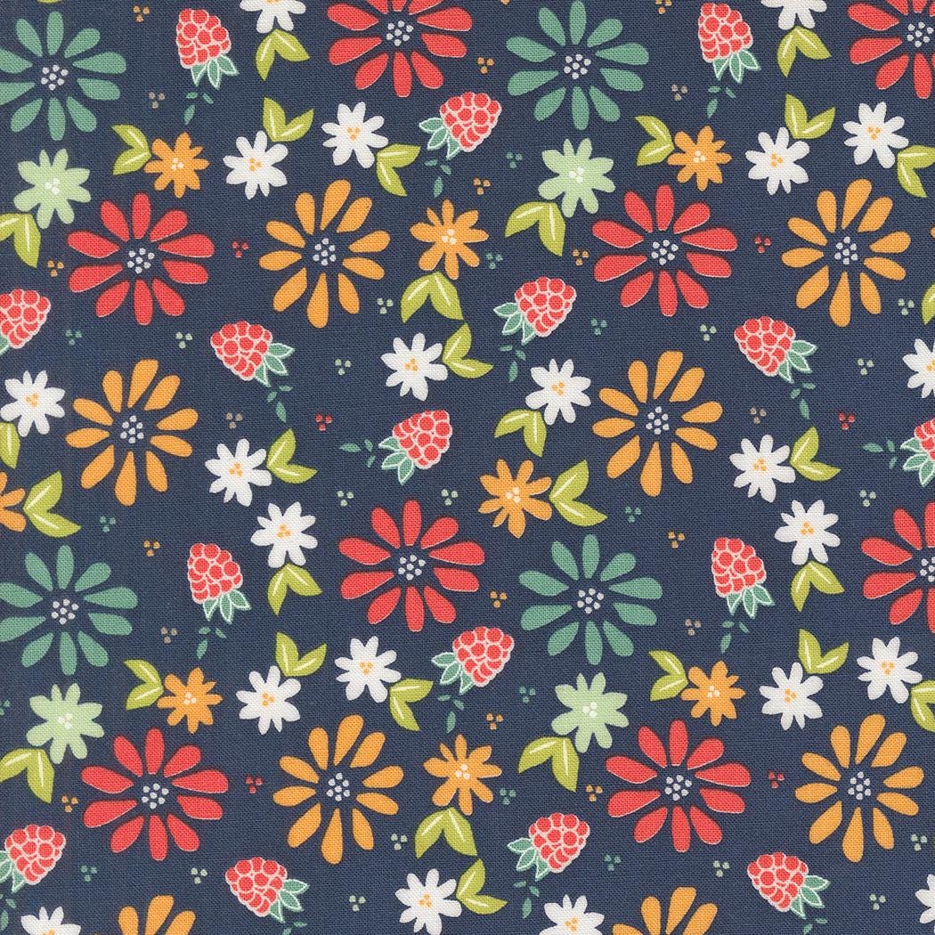 a pattern of flowers and leaves on a blue background