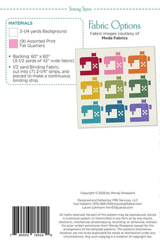 Sewing Spree WS54 By Wendy Sheppard Printed Pattern Only Finished 52" x 52"