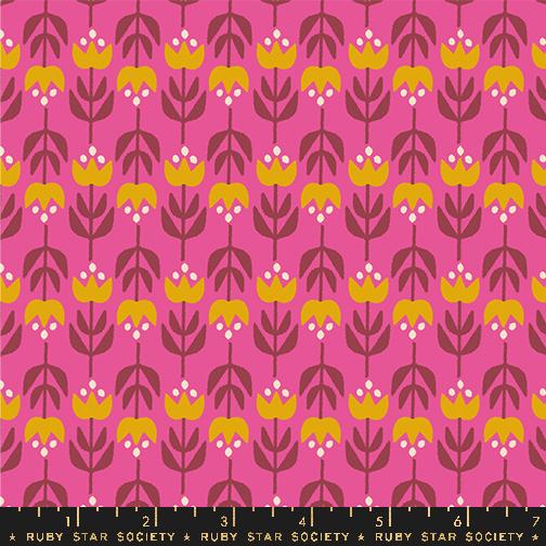 a pink and yellow flower pattern on a pink background
