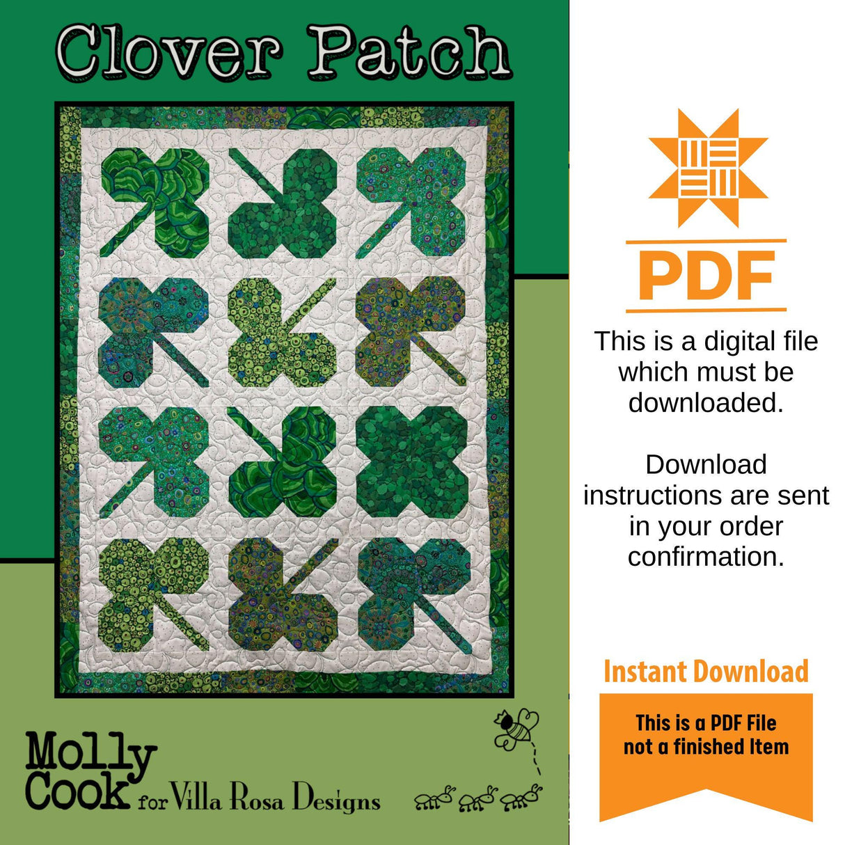 Clover Patch Quilt Pattern Only - INSTANT DIGITAL DOWNLOAD - From Molly Cook for Villa Rosa Designs Size 46" x 59"