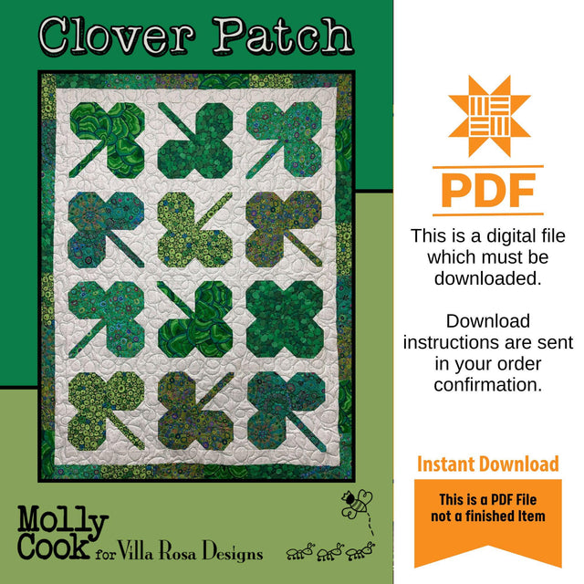 Clover Patch Quilt Pattern Only - INSTANT DIGITAL DOWNLOAD - From Molly Cook for Villa Rosa Designs Size 46" x 59"