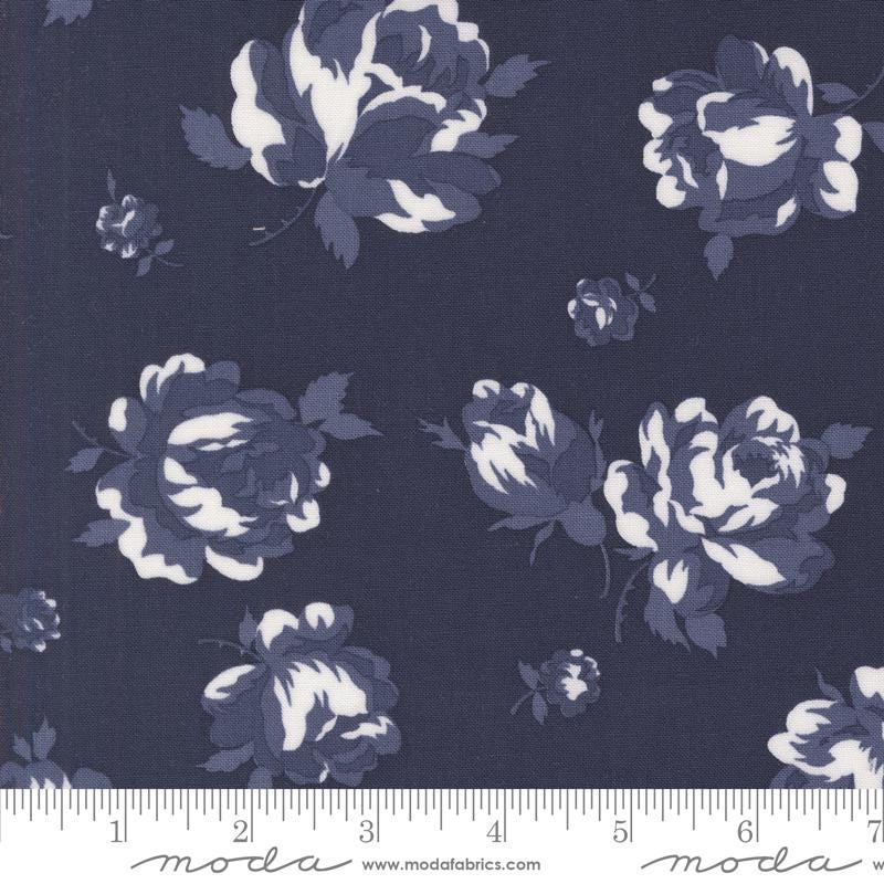 a blue and white flower pattern on a dark blue background
