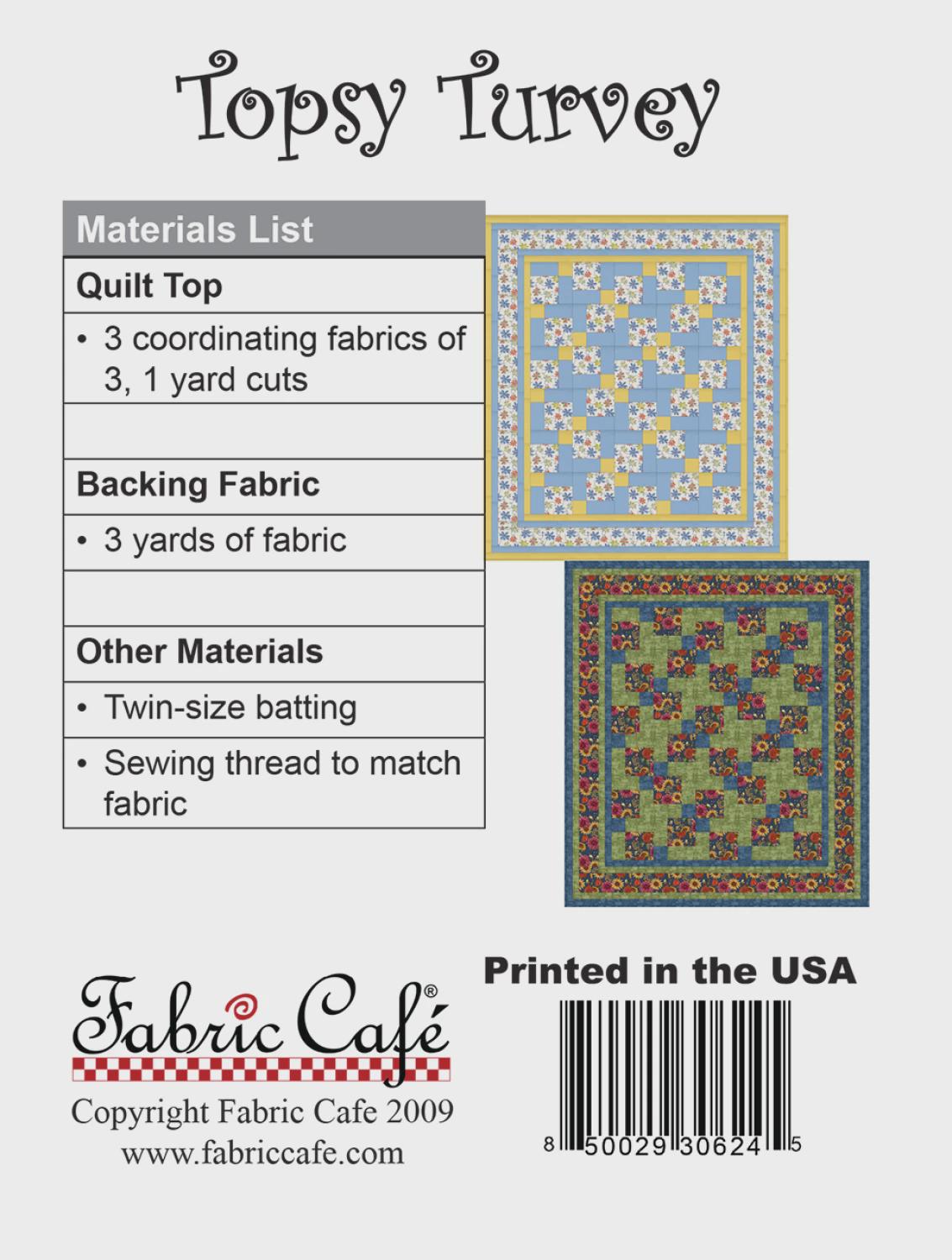 Topsy Turvery Quilt Pattern by Fabric Cafe 42" x 56" FC090932-01 Bin MP