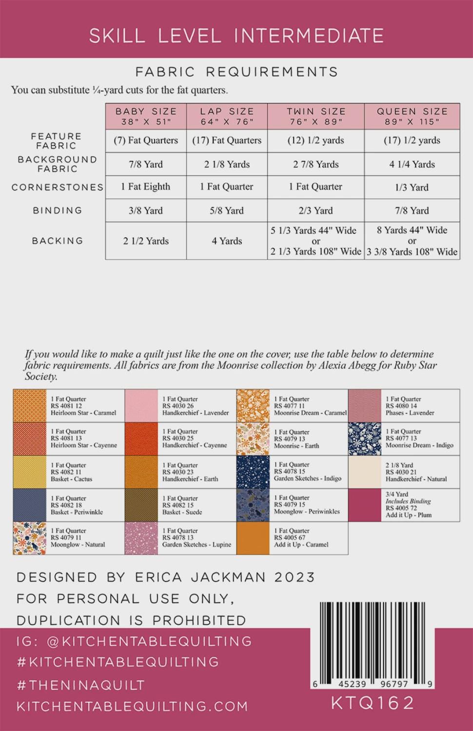 The Nina Quilt Paper Pattern KTQ162 by Kitchen Table Quilting (baby, lap and twin sizes queen)