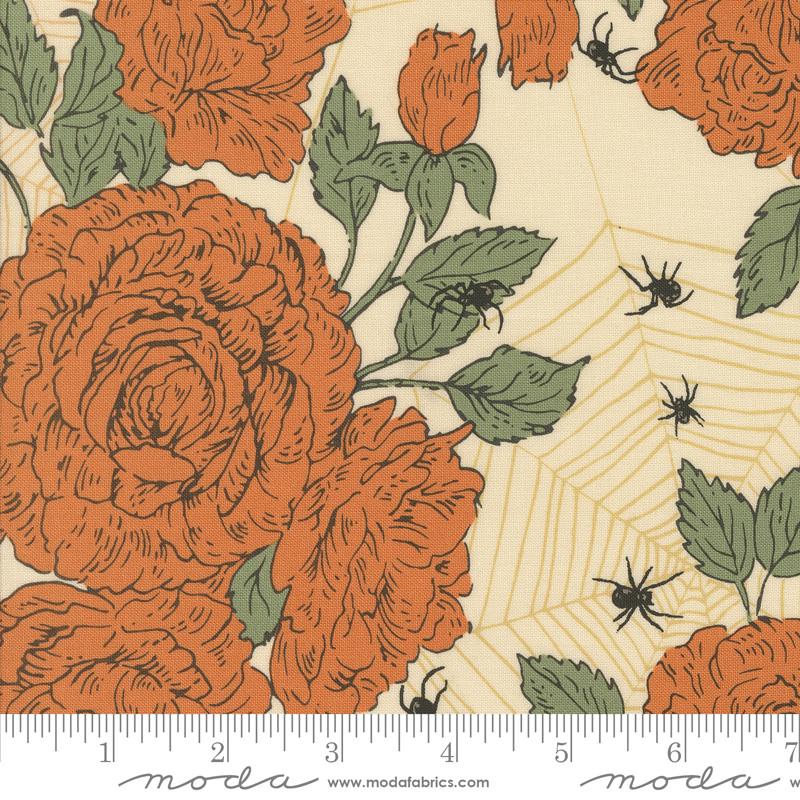 an orange rose on a cream background with green leaves