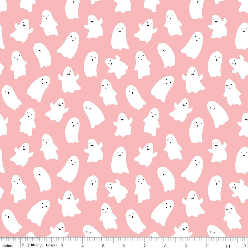 Hey Pumpkin Ghosts Pink Yardage C16032-Pink by My Mind's Eye for Riley Blake Designs Sold in 1/2 yard increments