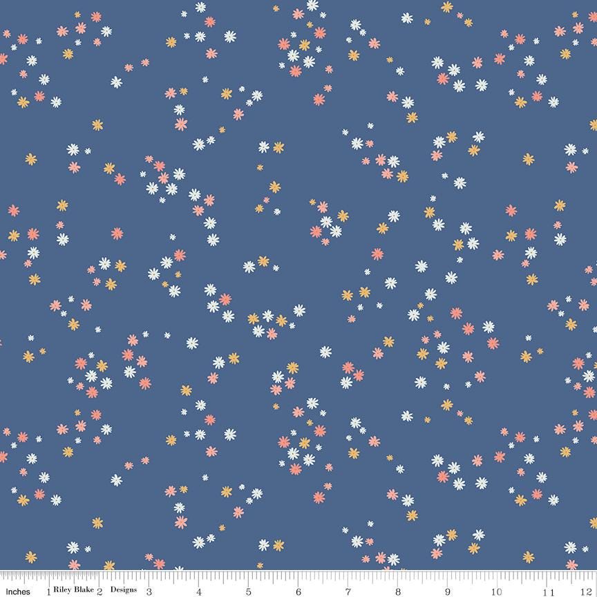 Between the Pages Flower Denim Yardage C15376-Denim by Fran Gulick of Cotton and Joy for Riley Blake Designs Sold in 1/2 yard increments