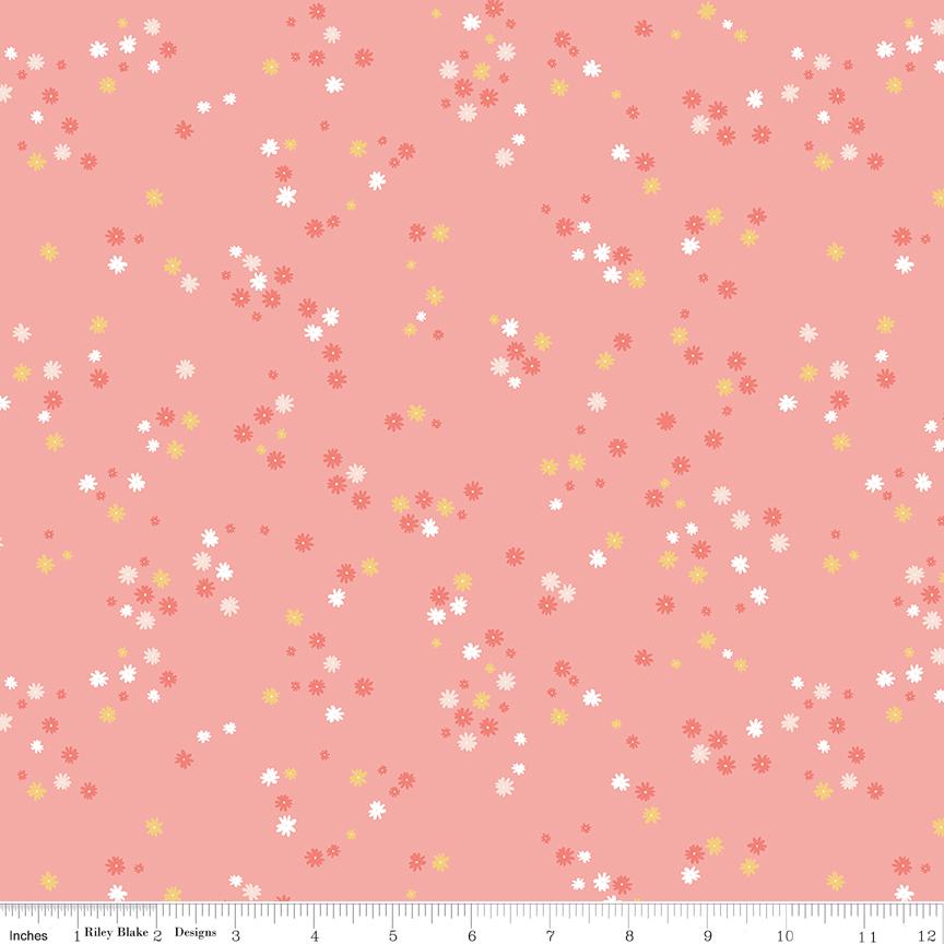 Between the Pages Flower Coral Yardage C15376-Coral by Fran Gulick of Cotton and Joy for Riley Blake Designs Sold in 1/2 yard increments