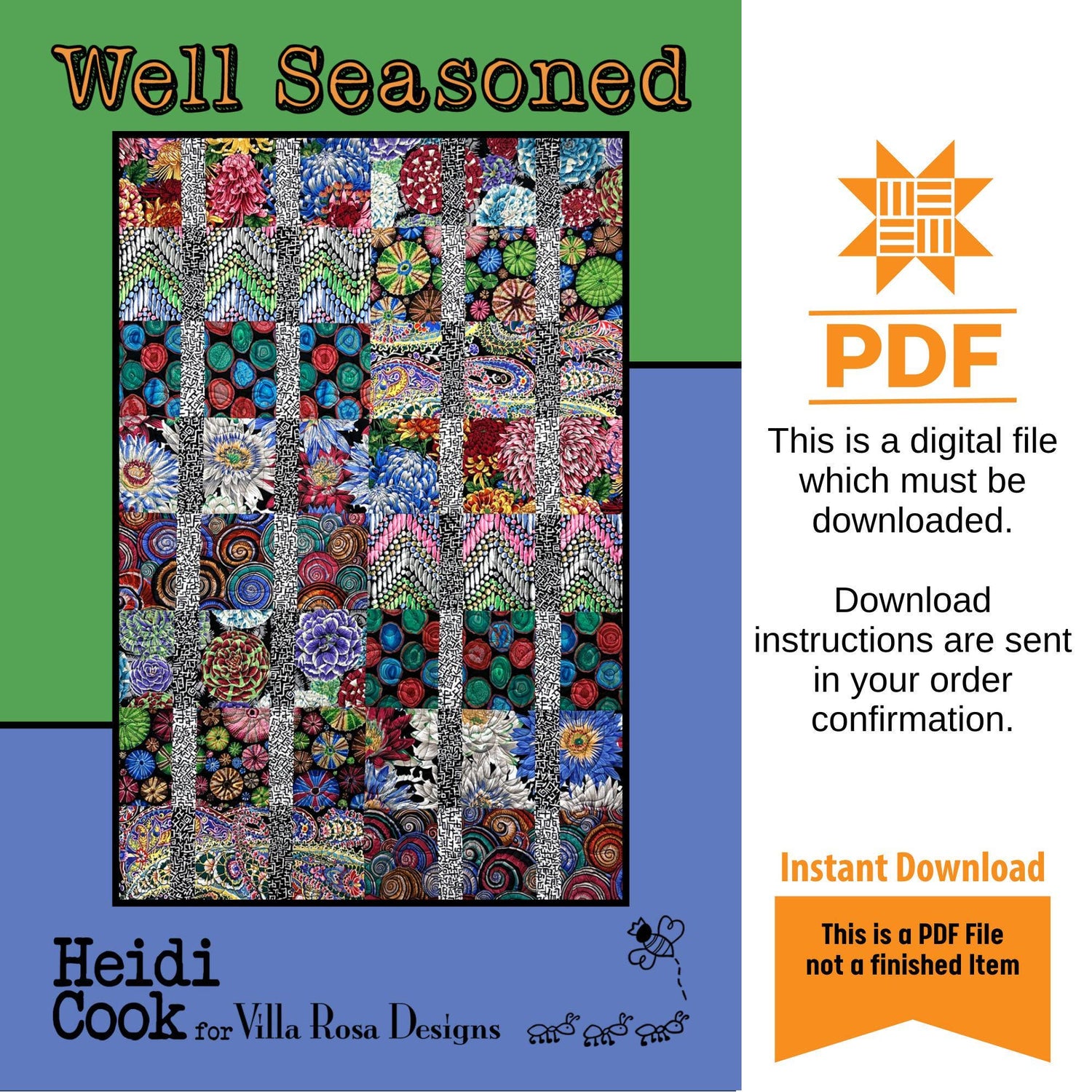 Well Seasoned Quilt Pattern Only - INSTANT DIGITAL DOWNLOAD - From Heidi Cook for Villa Rosa Designs Size 44" x 64"