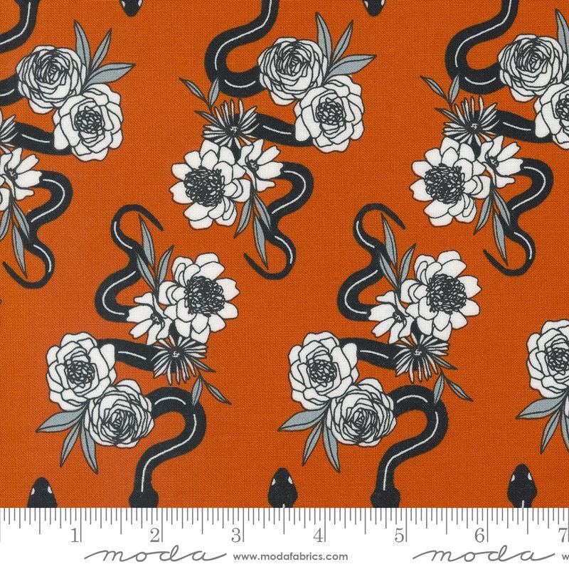 Noir Slithering Snakes Ghost Pumpkin Yardage 11542-14 by Alli K Design Sold in 1/2 yard increments