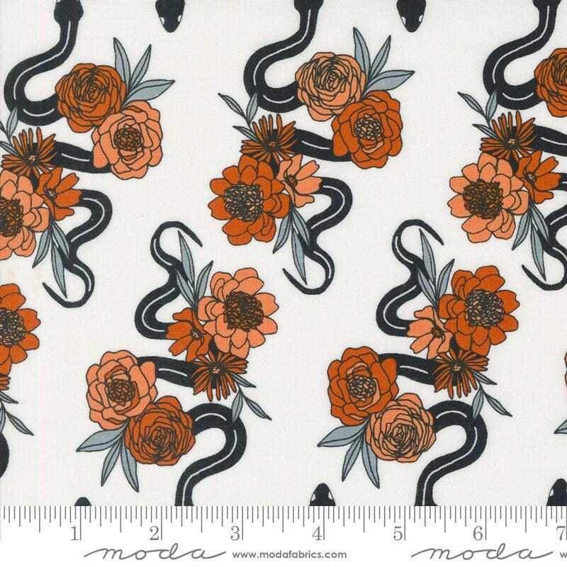 Noir Slithering Snakes Ghost Pumpkin Yardage 11542-11 by Alli K Design Sold in 1/2 yard increments