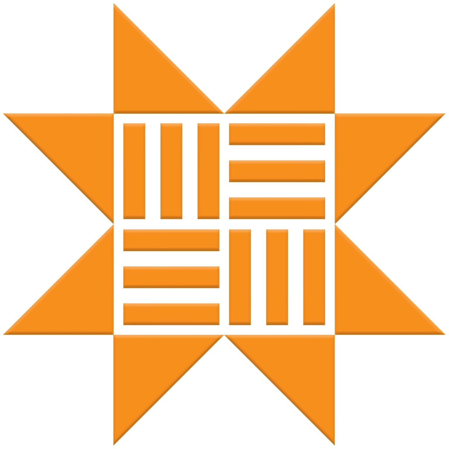 The image is a stylized logo consisting of a star-like shape composed of orange triangles arranged in a grid-like pattern.