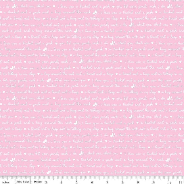 Love Notes Text Pink Yardage C16385-Pink by Lindsay Wilkes for Riley Blake Designs 1/2 yard increment cut continuously