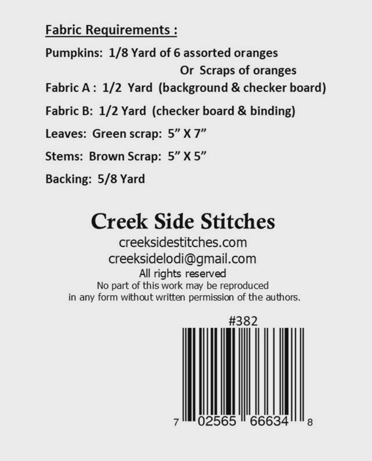 Sweet October Table Runner Printed Pattern Only CSS382 From Creek Side Stitches Bin MP