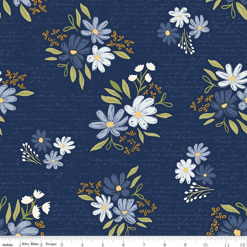 Between the Pages Main Navy Yardage C15370-Navy by Fran Gulick of Cotton and Joy for Riley Blake Designs Sold in 1/2 yard increments