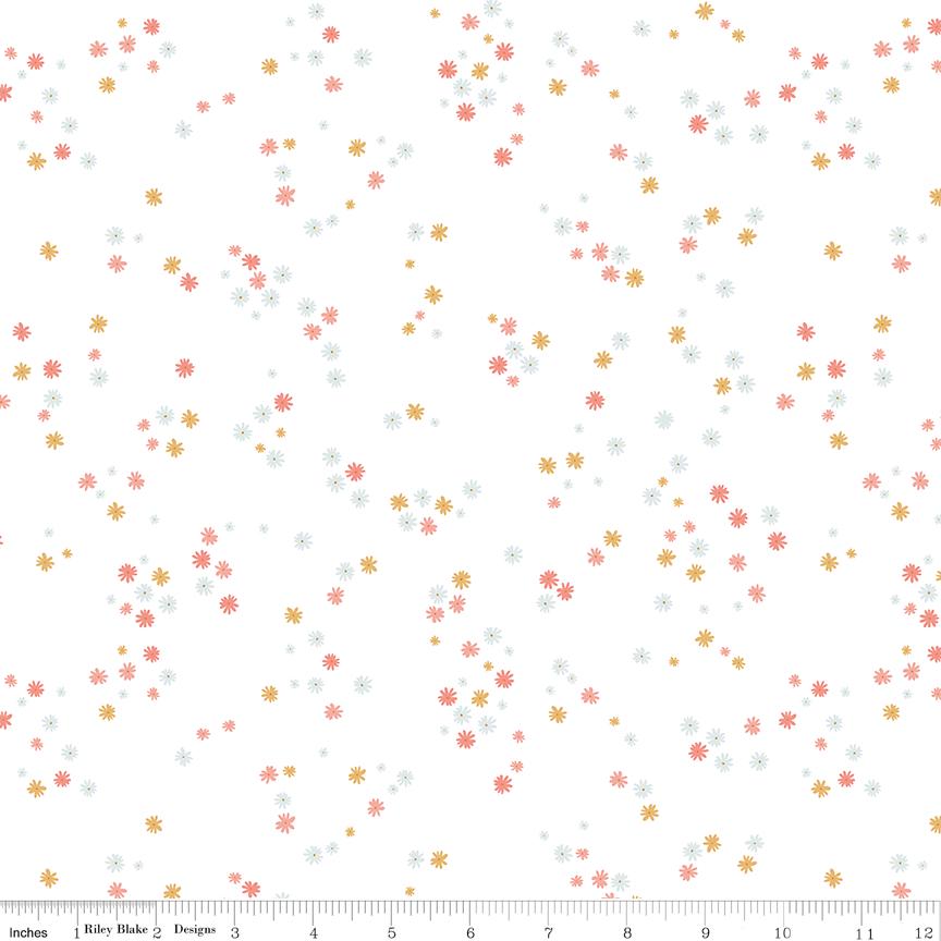 Between the Pages Flower White Yardage C15376-White by Fran Gulick of Cotton and Joy for Riley Blake Designs Sold in 1/2 yard increments