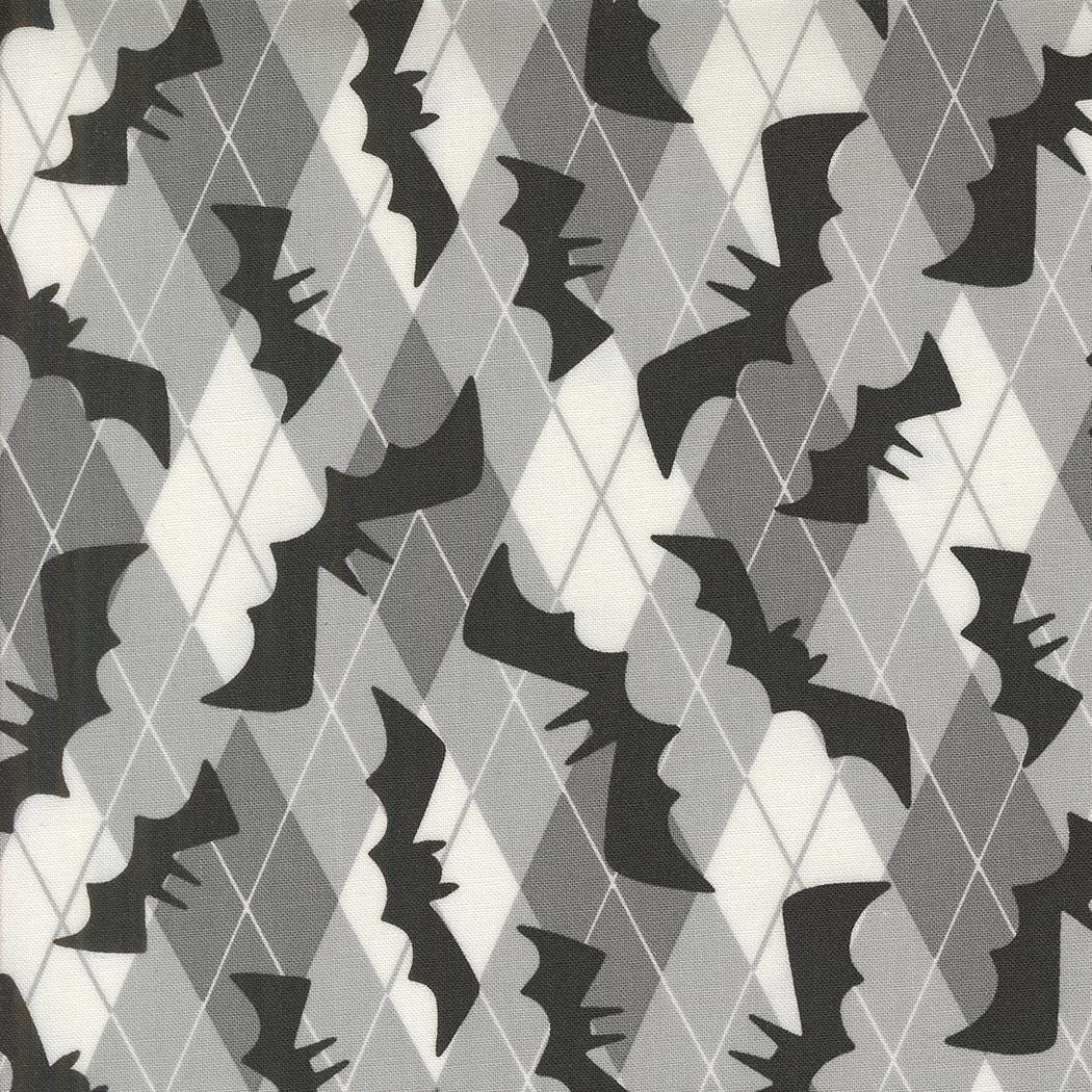 a repeating pattern of black bat silhouettes against a white background, creating a visually striking and geometric design.
