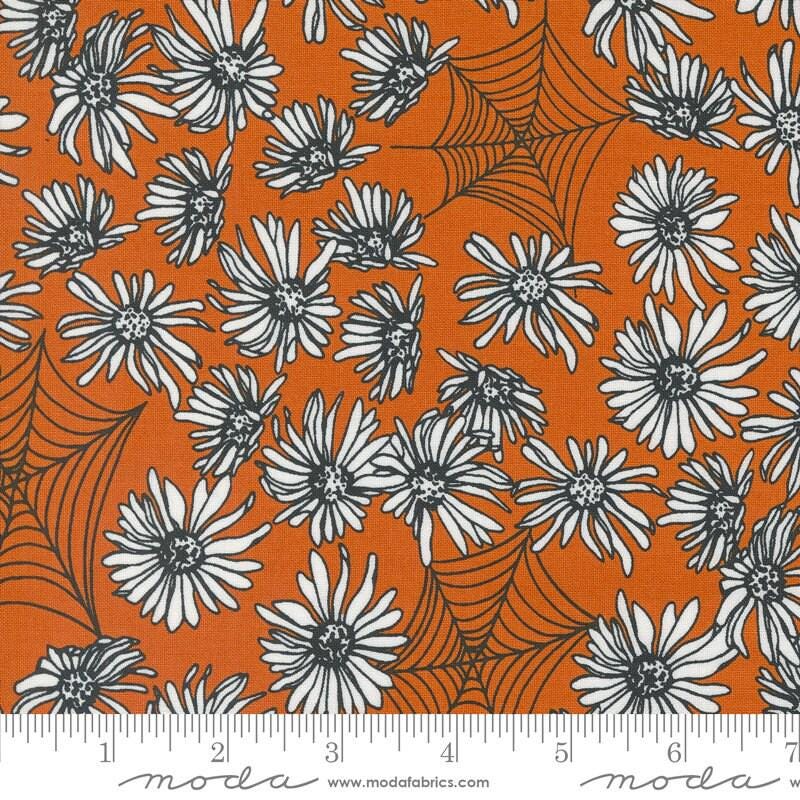 Noir Whispering Webs Pumpkin 11541-24 Yardage d by Alli K Design Sold in 1/2 yard increments