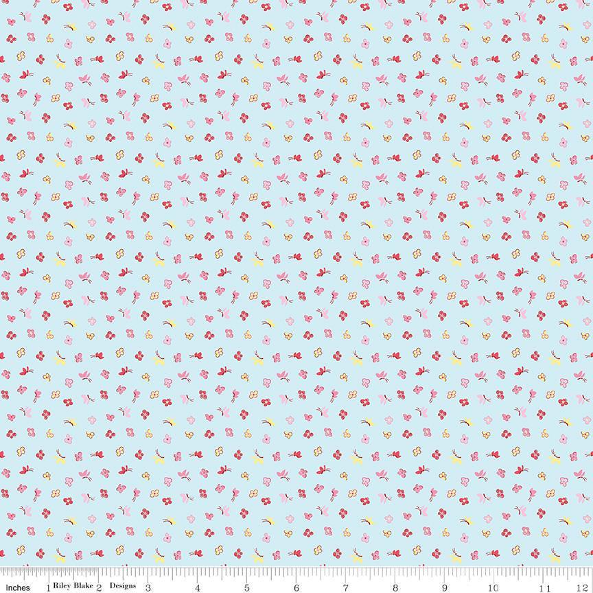 Love Notes Butterfly Floral Soft Sky Yardage C16383-Sky by Lindsay Wilkes for Riley Blake Designs 1/2 yard increments cut continuously
