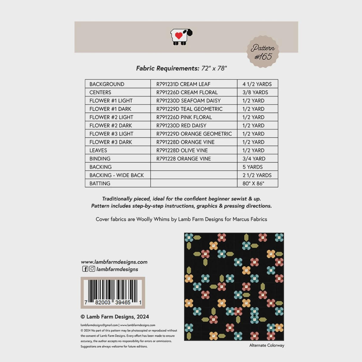 Poppy Patch Printed Quilt Pattern - LFD-165 By Lamb Farm Designs - Jennie Jo Lamb