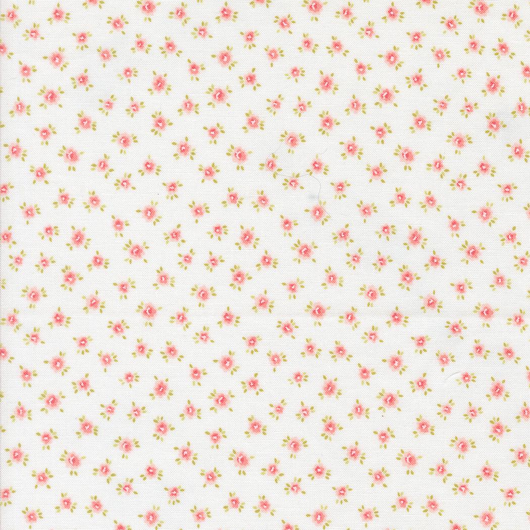 a repeating pattern of small pink flowers on a white background.