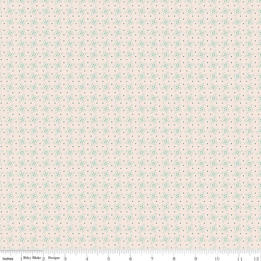 The image is a repeating pattern of small green and white geometric shapes, creating a visually interesting and symmetrical design.