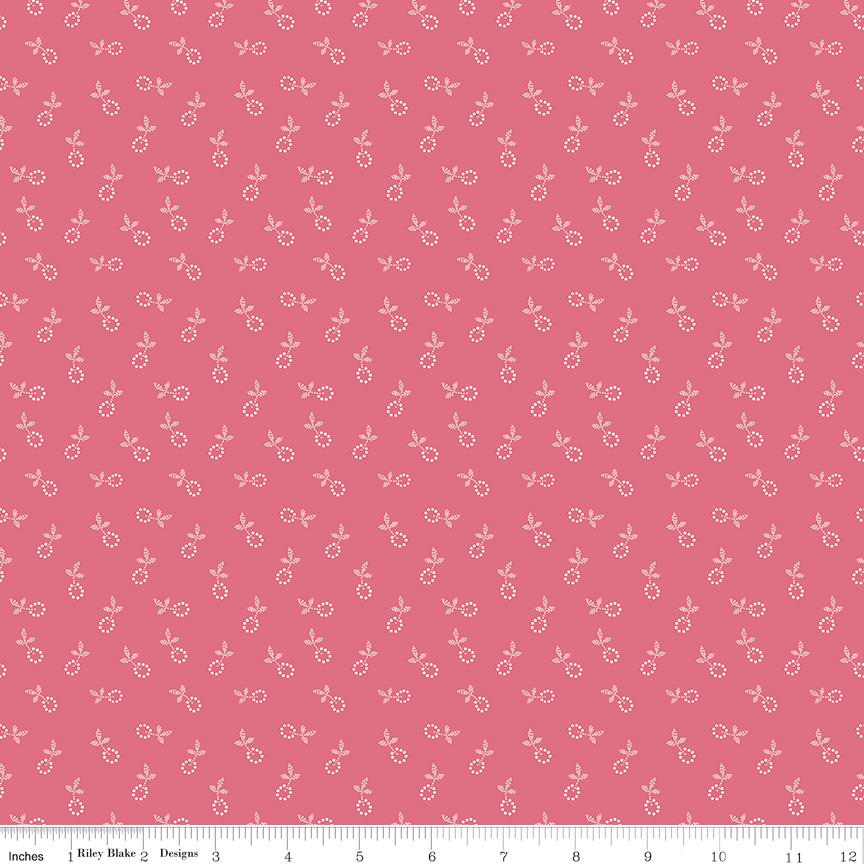 a repeating pattern of small white flowers or leaves against a pink background.