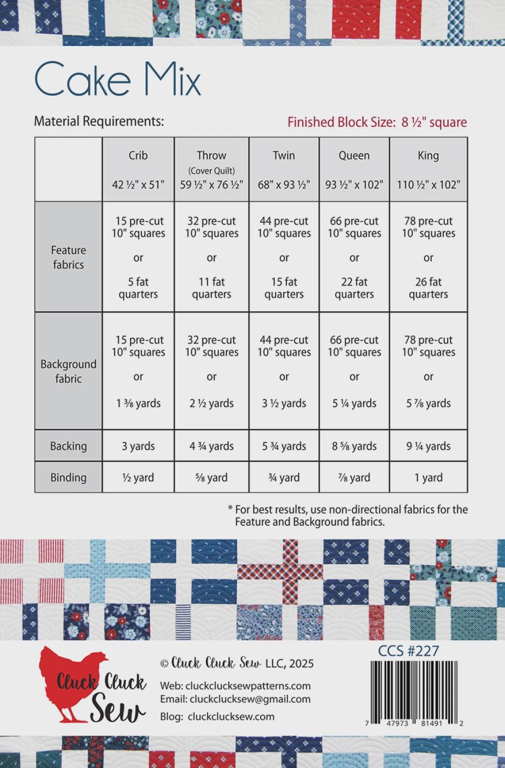 Cake Mix Quilt Pattern by Cluck Cluck Sew CCS227