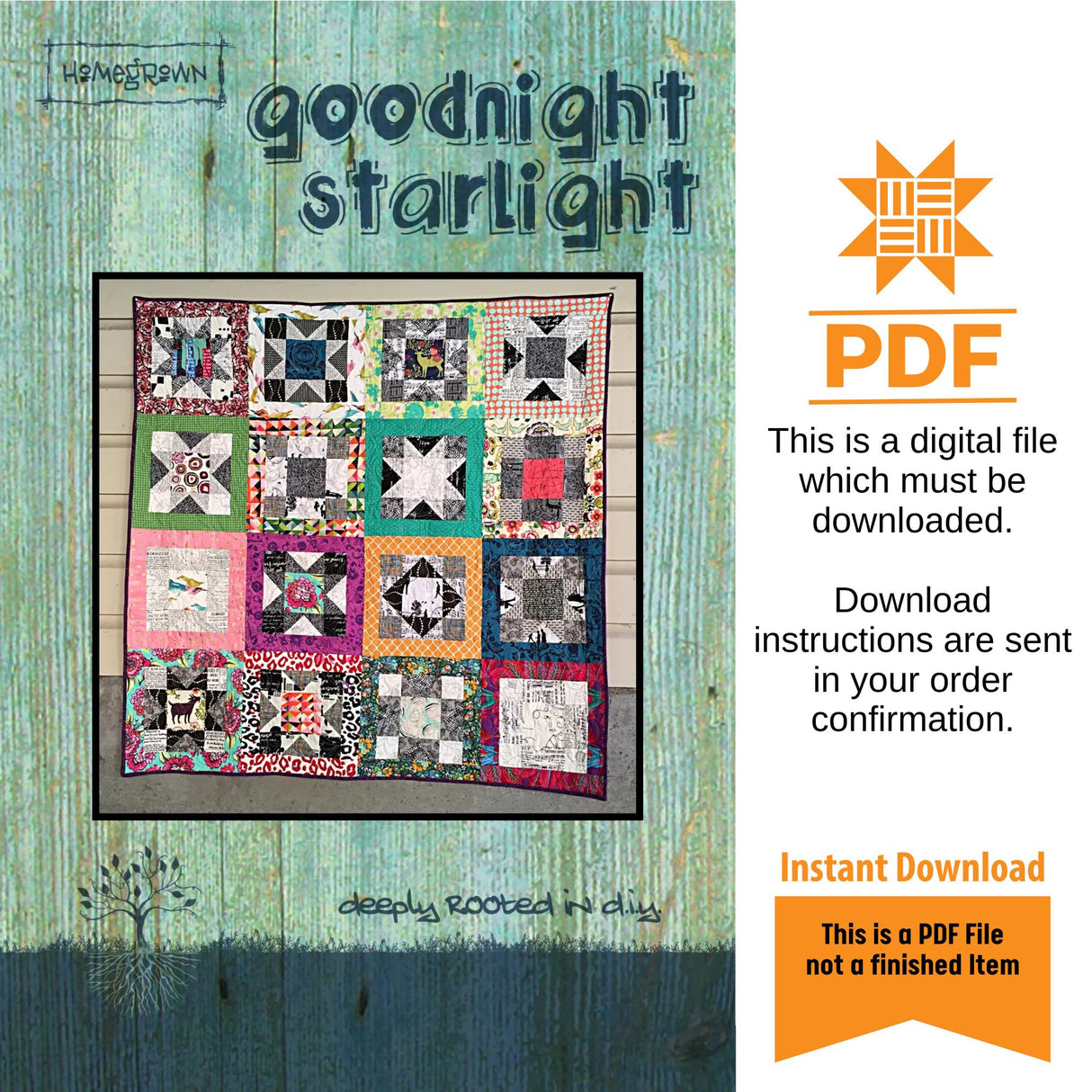 Goodnight Starlight Quilt Pattern Only - INSTANT DIGITAL DOWNLOAD - By Homegrown Size 54" x 54"