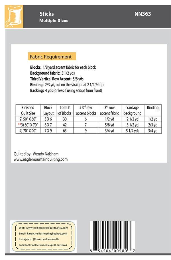 Sticks Quilt Pattern NN363 From Nellie's Needle Quilt Patterns Designed By Karen Bennett