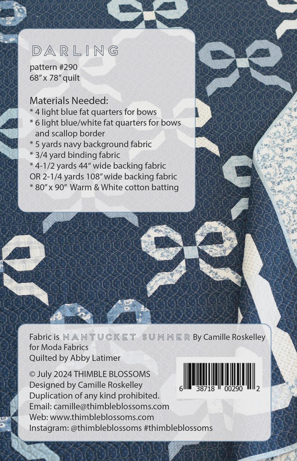 Darling Quilt Pattern by Thimble Blossoms TBL290 size - 68” x 78” Printed Pattern ONLY