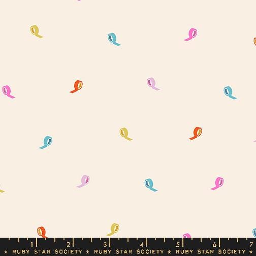 a repeating pattern of colorful tape rolls on a light background.