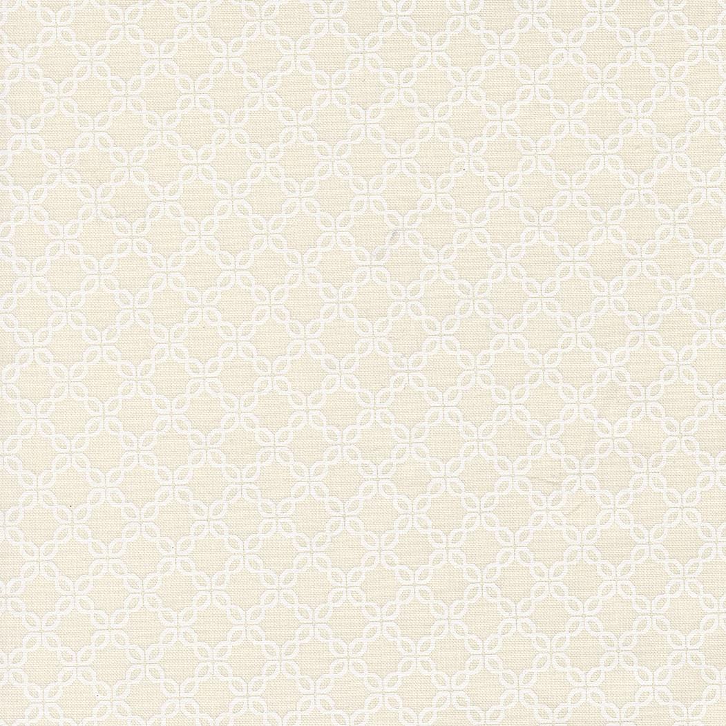a repeating pattern of white flowers or leaves on a light beige background.