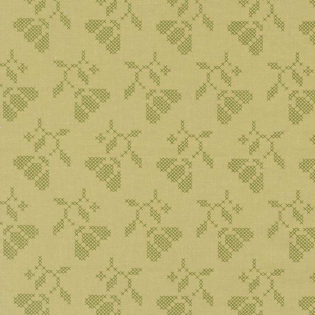 a repeating pattern of green leaf-like shapes on a beige background.