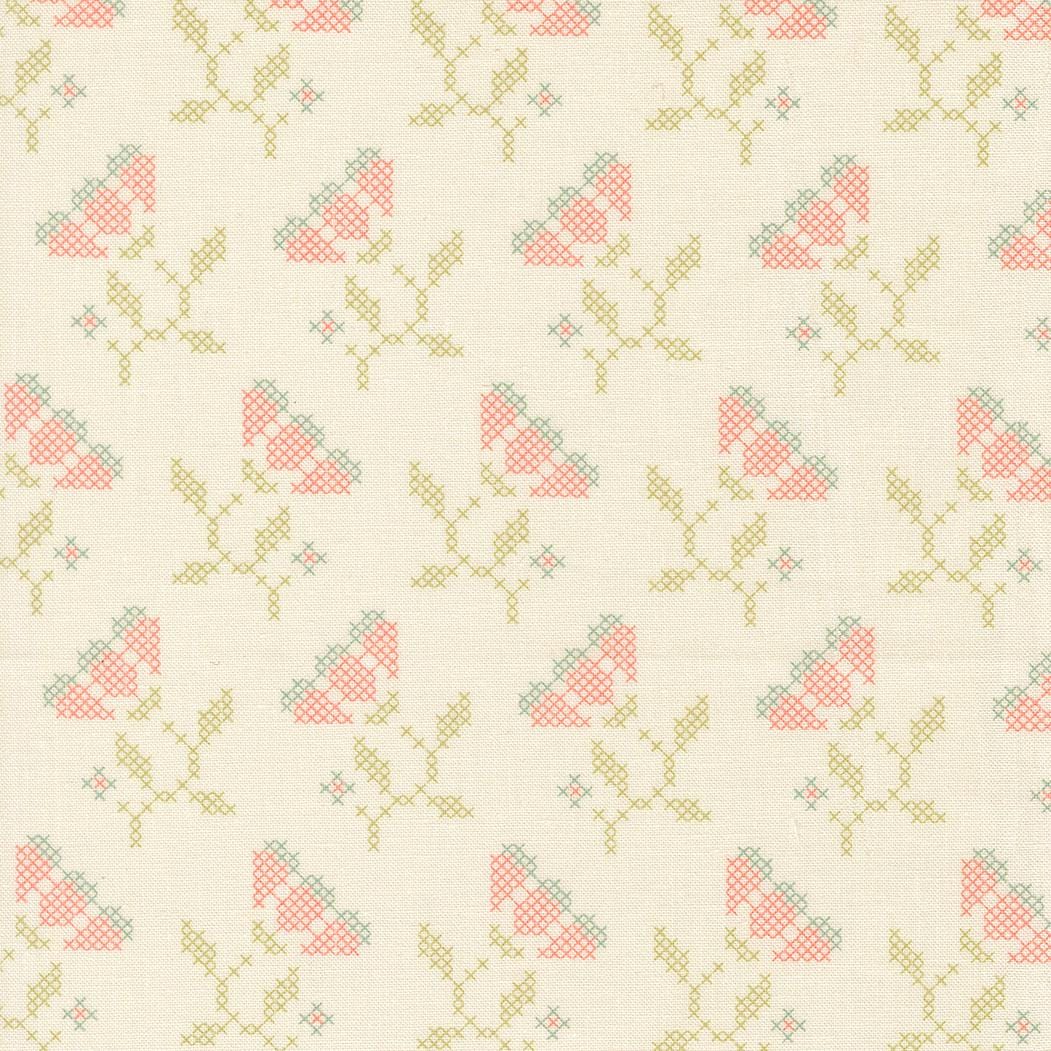 a repeating pattern of pink flowers with green leaves, creating a visually appealing and harmonious design.