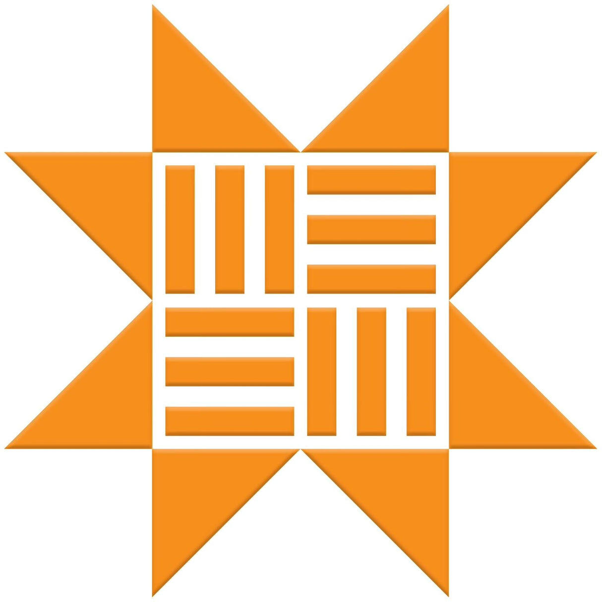 The image is a stylized logo consisting of a star-like shape composed of orange triangles arranged in a grid-like pattern.