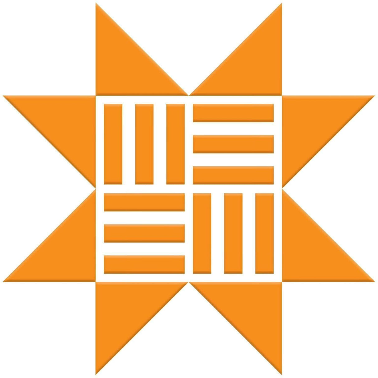 The image is a stylized logo consisting of a star-like shape composed of orange triangles arranged in a grid-like pattern.