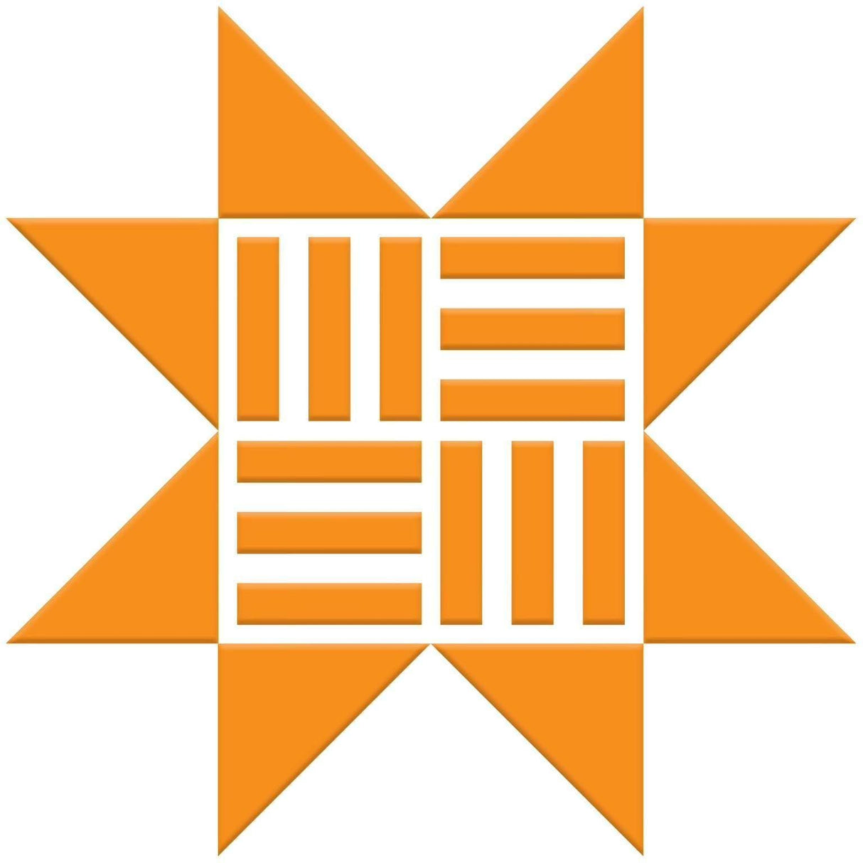 The image is a stylized logo consisting of a star-like shape composed of orange triangles arranged in a grid-like pattern.