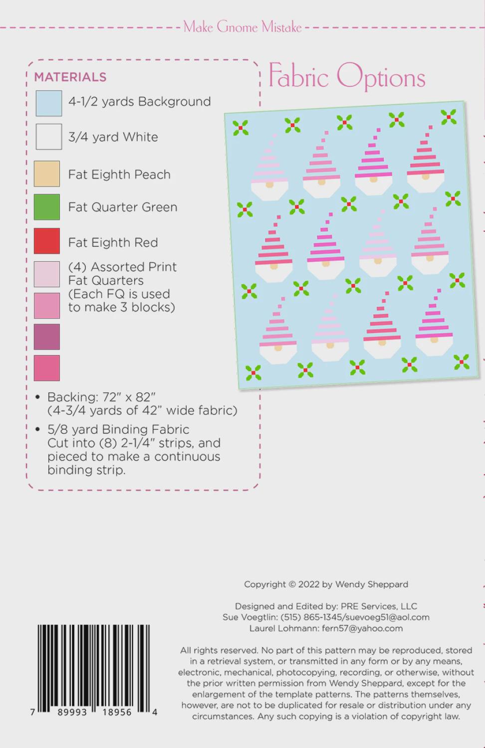 Make Gnome Mistake WS56 By Wendy Sheppard Printed Pattern Only Finished 64" x 74"