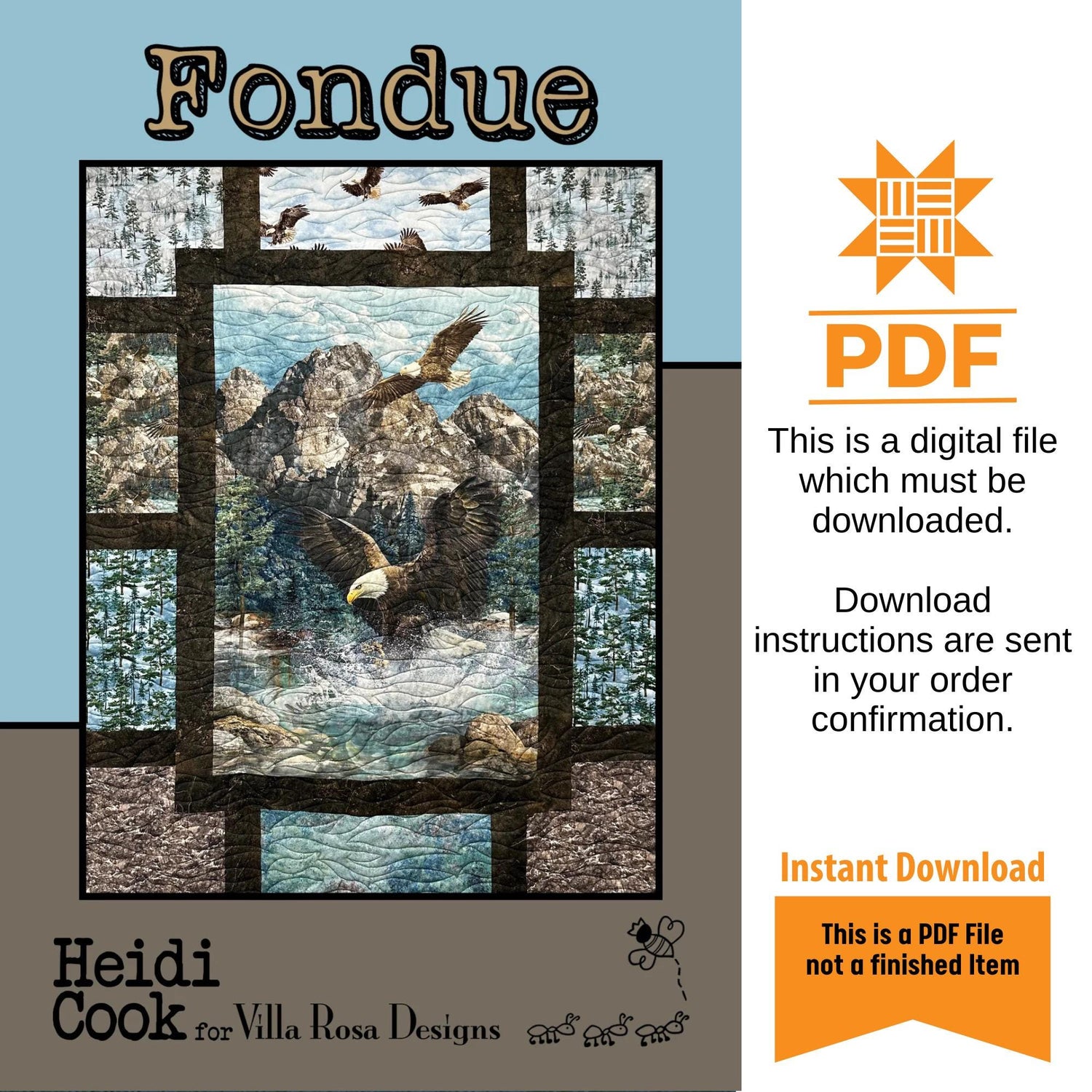 Fondue Panel Quilt Pattern - INSTANT DIGITAL DOWNLOAD - From Heidi Cook for Villa Rosa Designs 49" x 63"