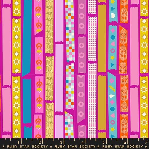 The image is a vibrant and colorful collage of various patterns and designs, including stripes, polka dots, and geometric shapes, arranged in a visually striking manner.