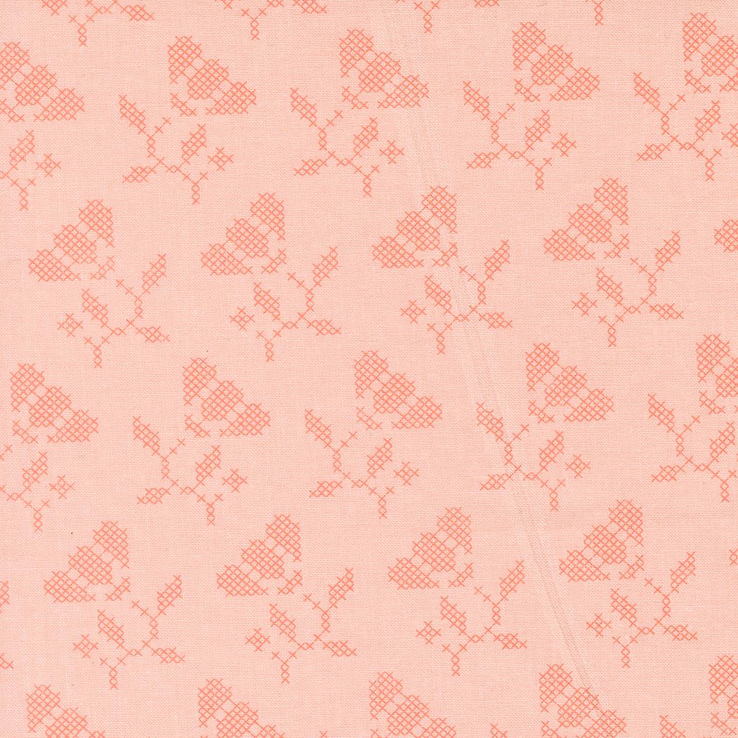 a repeating pattern of pink flowers with leaves, creating a visually appealing and harmonious design.