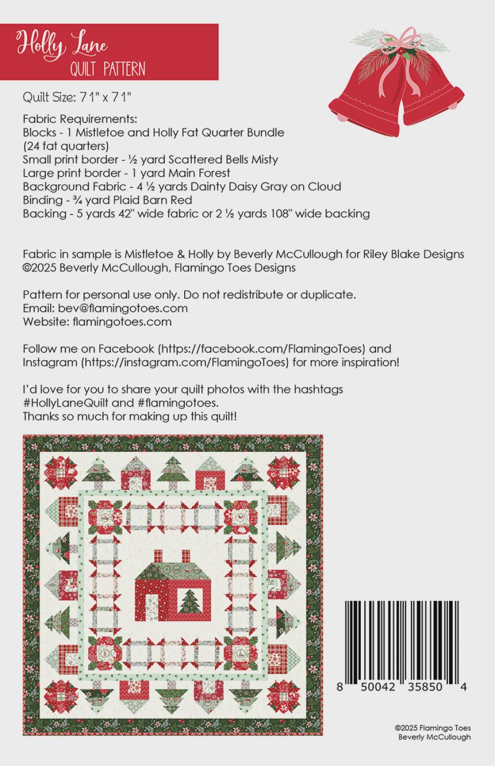 Holly Lane Quilt Pattern FT-8504 By Beverly McCullough for Flamingo Toes (Copy)